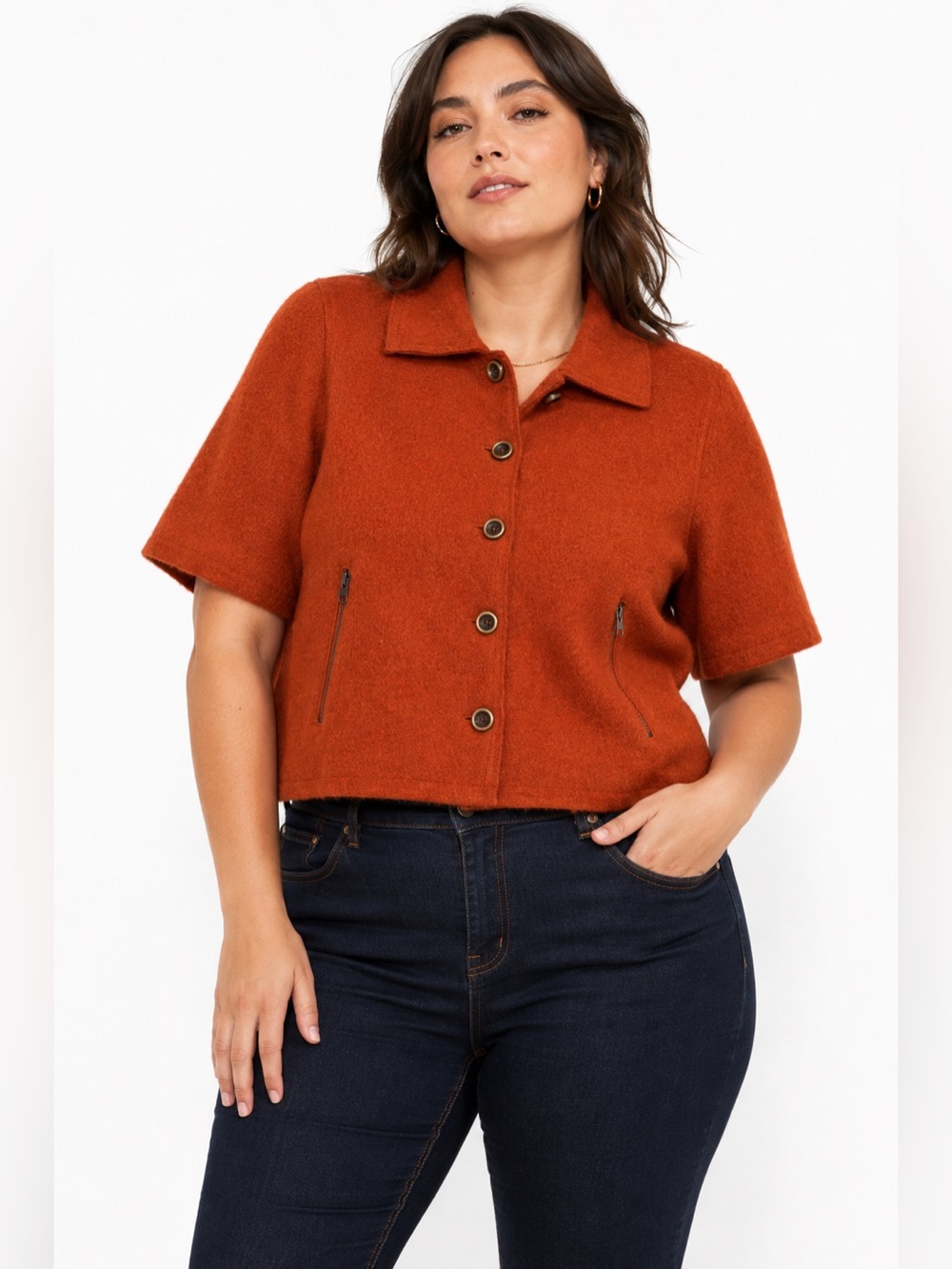 90s Vintage Axcess Liz Claiborne Wool Crop Button Blouse (Burnt Orange) Size L